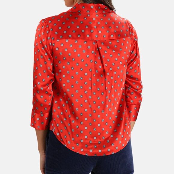 L'AGENCE Royal Red Maestro Jil Silk Charmeuse Button Blouse 3/4 Sleeve Size SP - Picture 6 of 13
